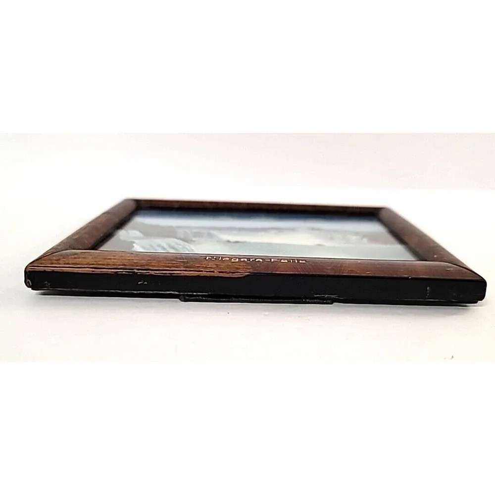Niagara Falls Lithograph Print & Wooden Picture Frame Easel Stand Back 4.5